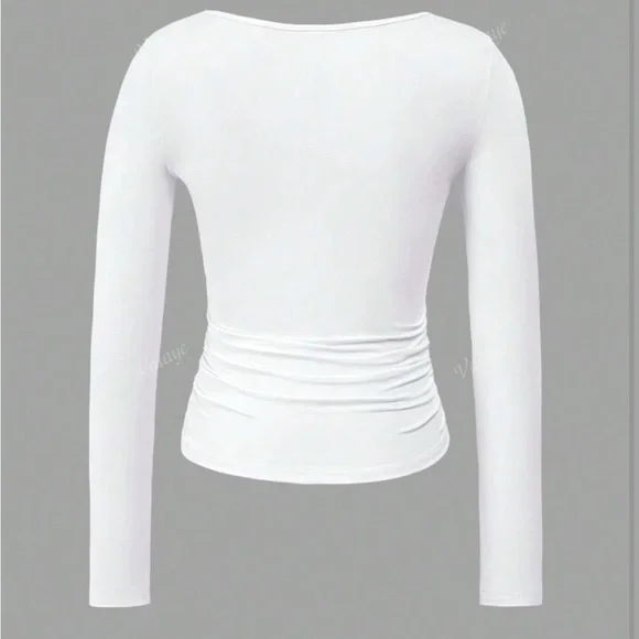 Ladies' Summer Knitted Square Neck Waist Cinching Sexy Y2K Base T-Shirt - Picture 4 of 4